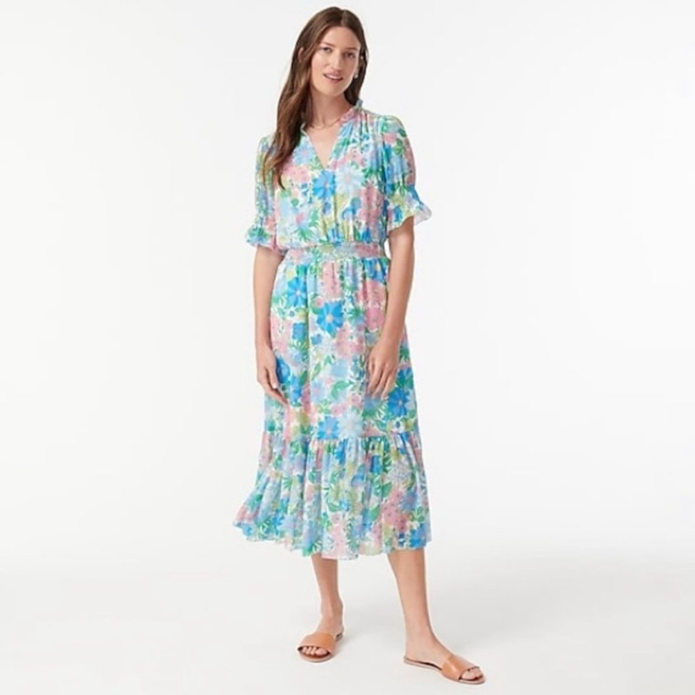 Floral J.Crew Smocked Ruffle Dress